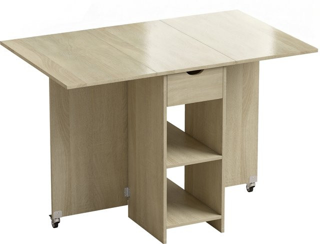 HOMCOM Klappbarer Esstisch mit Schublade und 2 Ablagen für 2-4 Personen, Moderner Küchentisch in Natur, B/T/H: 114,5 x 70 x 75 cm - Bild 1