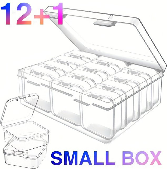 13er-Set Mini-Aufbewahrungsboxen aus transparentem Kunststoff für Schmuck und Perlen, B/T/H: 17,0 x 13,0 x 6,0 cm - Bild 1