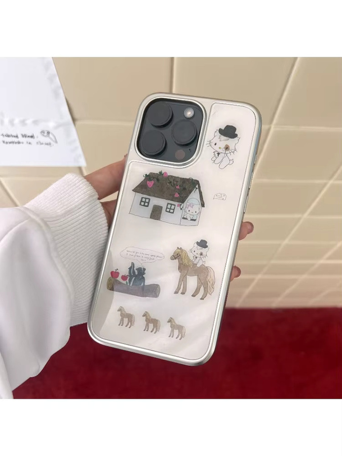 DecoPhone stoßfeste Handyhülle Das Pony und die Katze in Schwarz/Silber für iPhone 17, 16, 15 und 14 Pro Max - Bild 4