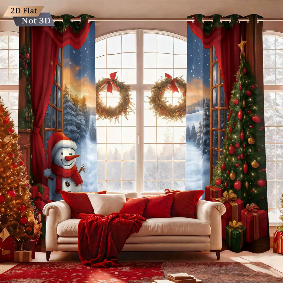 2er-Set Weihnachtliche Schattenvorhänge mit Schneemann-Print, Thermoisolierend und Blickdicht, Mehrfarbig - Bild 5