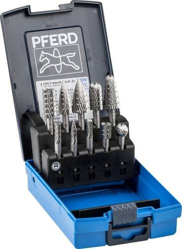 PFERD HSS Frässtiftset 81, 10-teilig, Zahnung 3, Schaft-Durchmesser: 6 mm, Durchmesser: 16/12/10/6 mm, Farbe: Silber - Bild 1