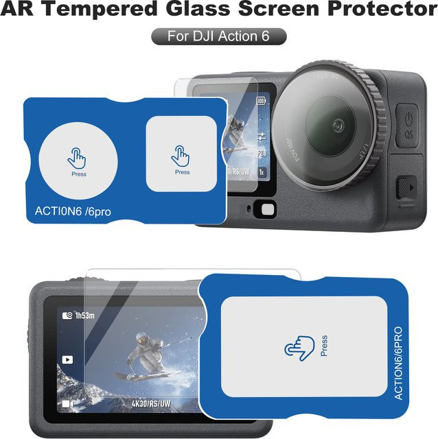 DJI Osmo Action 6 Zubehörset mit 9H gehärtetem Glas als ultraklares Kameraobjektiv und Displayschutzfolie in Transparent - Bild 1