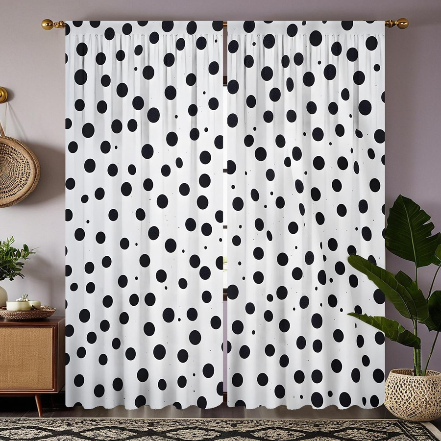 2er-Set dekorative Vorhänge mit Polka Dot Muster in Schwarz und Weiß, halbtransparent, moderner Stil, B: 132 cm, H: 160 cm - Bild 5