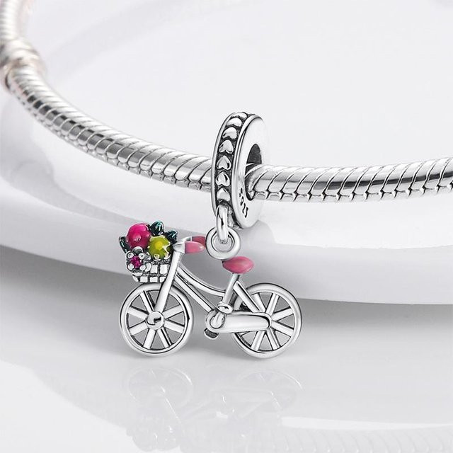 Anhänger Blumen-Fahrrad, Kupfermetall, Weiß - Bild 1