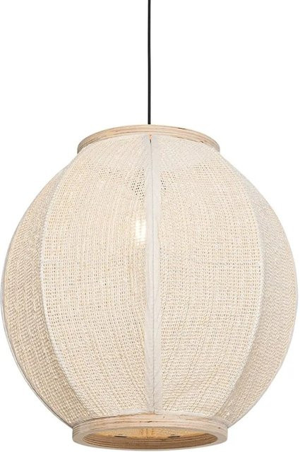 QAZQA Orientalische Hängelampe aus Holz und Stoff in Beige und Weiß, dimmbar und höhenverstellbar, Durchmesser: 46 cm - Bild 1