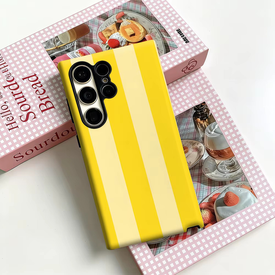 Stoßfeste Doppelschicht Handyhülle mit gelben Pastellstreifen für Samsung Galaxy S26 S25 S24 S23 Ultra Plus Android Smartphone - Bild 2