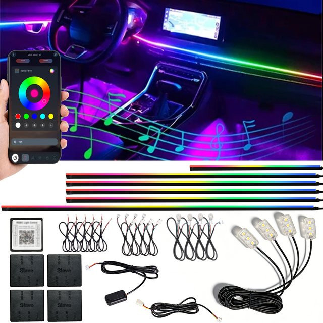 WUMFIRE RGB LED Auto Innenbeleuchtung Kit mit App-Steuerung und Fernbedienung, Neon Flex Atmosphäre Beleuchtung in Multicolour - Bild 1