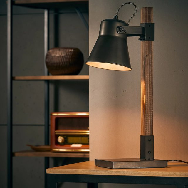 Brilliant Tischleuchte Plow schwarz aus Stahl und Holz, E27, B/H/T: 29 x 55 x 16 cm - Bild 2