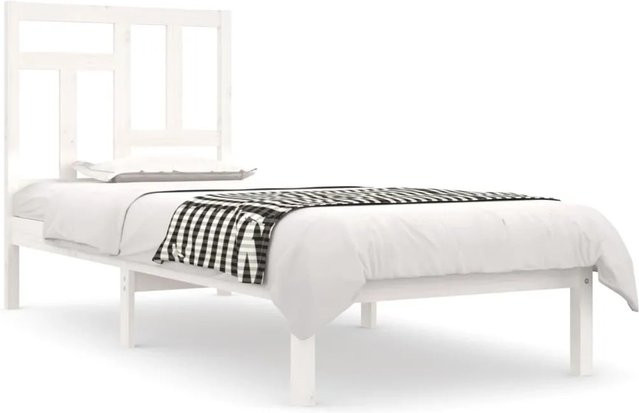 vidaXL Massivholzbett aus Kiefer in Weiß, Singlebett B/T/H: 90 x 190 cm - Bild 1