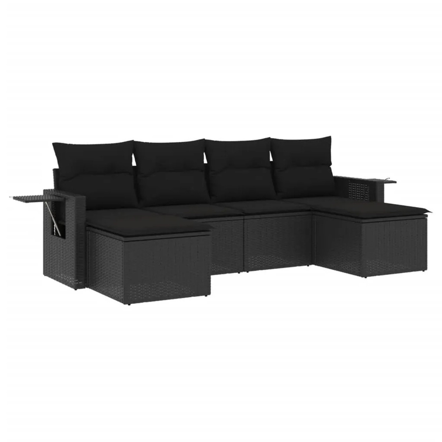 vidaXL 6-tlg Garten-Sofagarnitur aus Poly-Rattan in Schwarz mit Kissen und Armlehnen - Bild 2