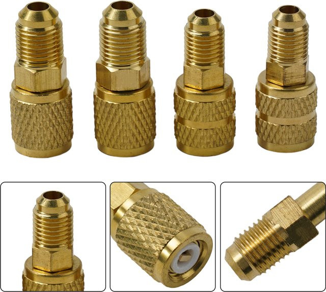 BSIDE Klimaanlagenadapter Set für R410a R32 R22 in Gold mit 5/16 SAE F Schnellkupplung auf 1/4 SAE M Flare und Reverse Flare Anschluss - Bild 1