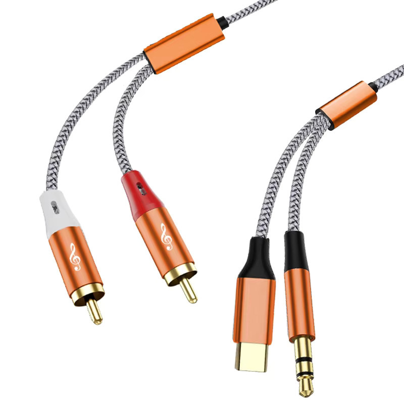 Orangefarbenes 3,5-mm-Klinke-auf-2-RCA-Stereokabel für Fernseher, Computer und Telefon - Bild 2