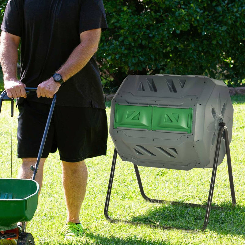 Outsunny Trommel-Komposter mit 2 Kammern, 160l Schnellkomposter für Bio- und Gartenabfälle, Grau - Bild 5