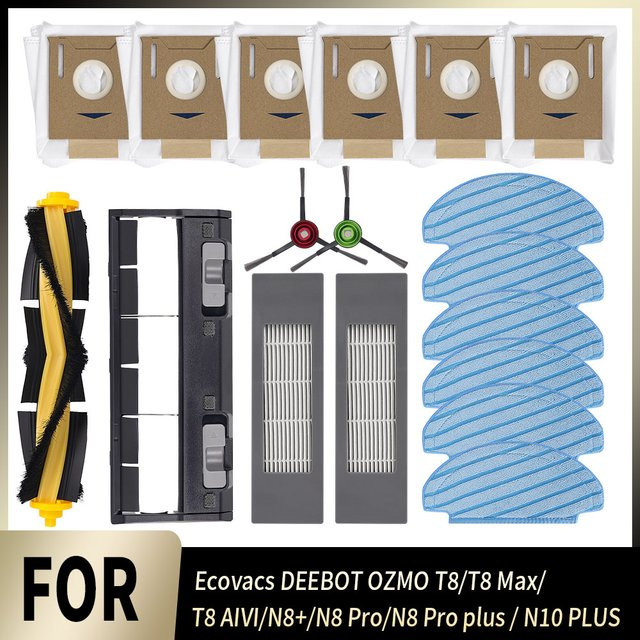 Ecovacs Deebot Zubehör Set mit HEPA-Filter, Staubbeutel und Hauptbürste für OZMO T8, T8 Max, T8 AIVI, T9+, N8 Pro und N10 Plus Staubsauger - Bild 1