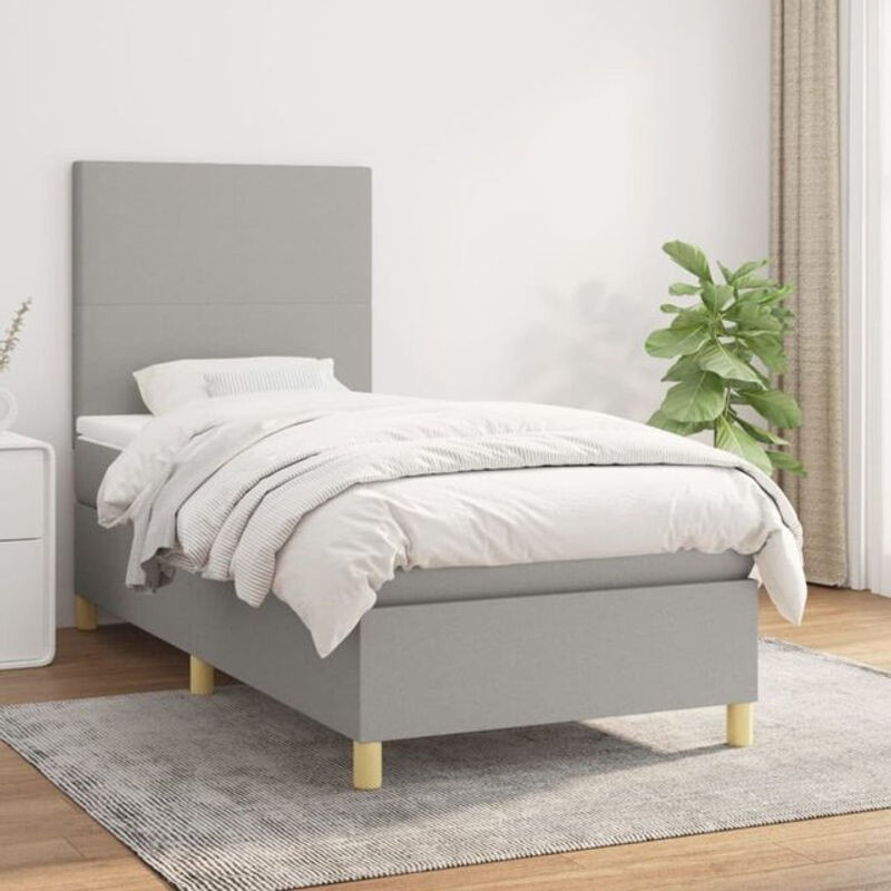 Vidaxl Boxspringbett mit Matratze in Grau aus Stoff, B/T/H: 90 x 200 x 118 cm - Bild 1