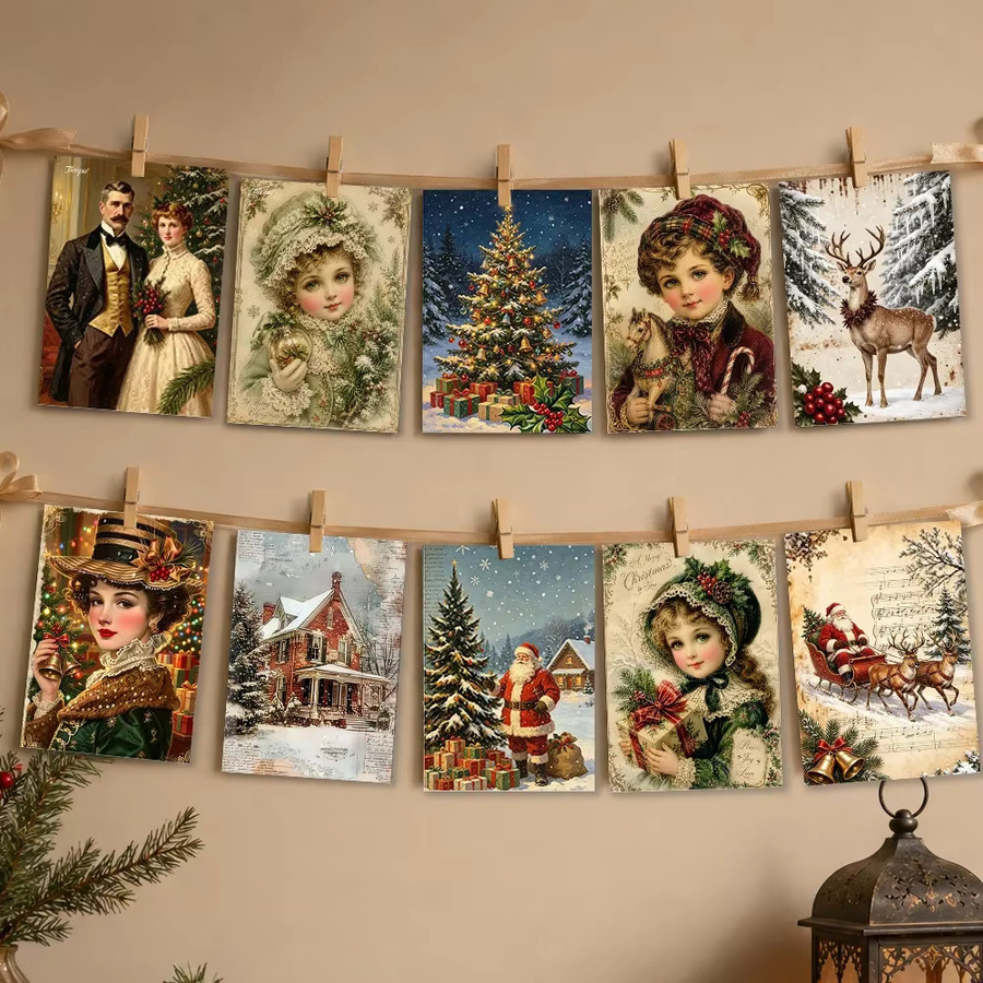 32 Stück Vintage-Retro-Weihnachtspostkarten in Multicolour aus Papier für DIY-Projekte und Wanddekoration - Bild 2