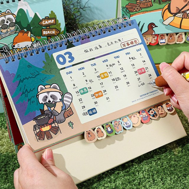 2026 Capybara Tischkalender mit niedlichen Tiermotiven, 12-monatiger Tischplaner in Mehrfarbig für Büro, Schule und Zuhause - Bild 1