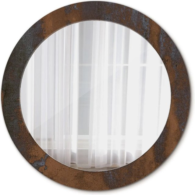 Tulup Runder Spiegel mit rustikalem Metallic-Aufdruck und Ornamenten, Farbe: Silber/Braun, Durchmesser: 70 cm - Bild 1