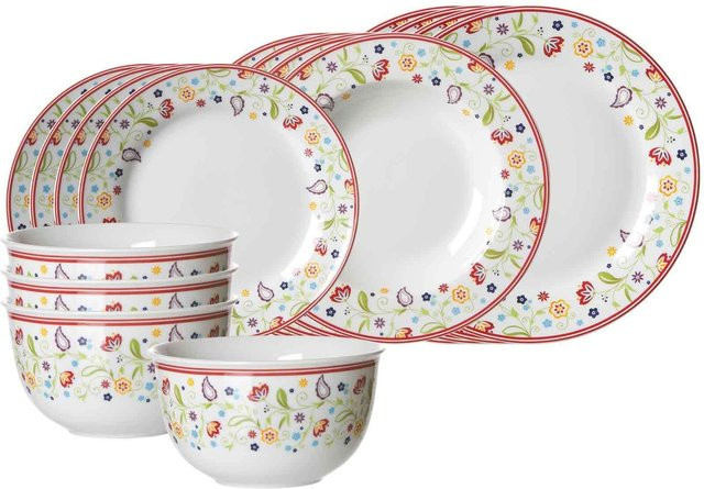 Ritzenhoff & Breker Dinner Service Shanti Einsteiger-Set aus Porzellan, Weiß, Floral, 16-teilig - Bild 1