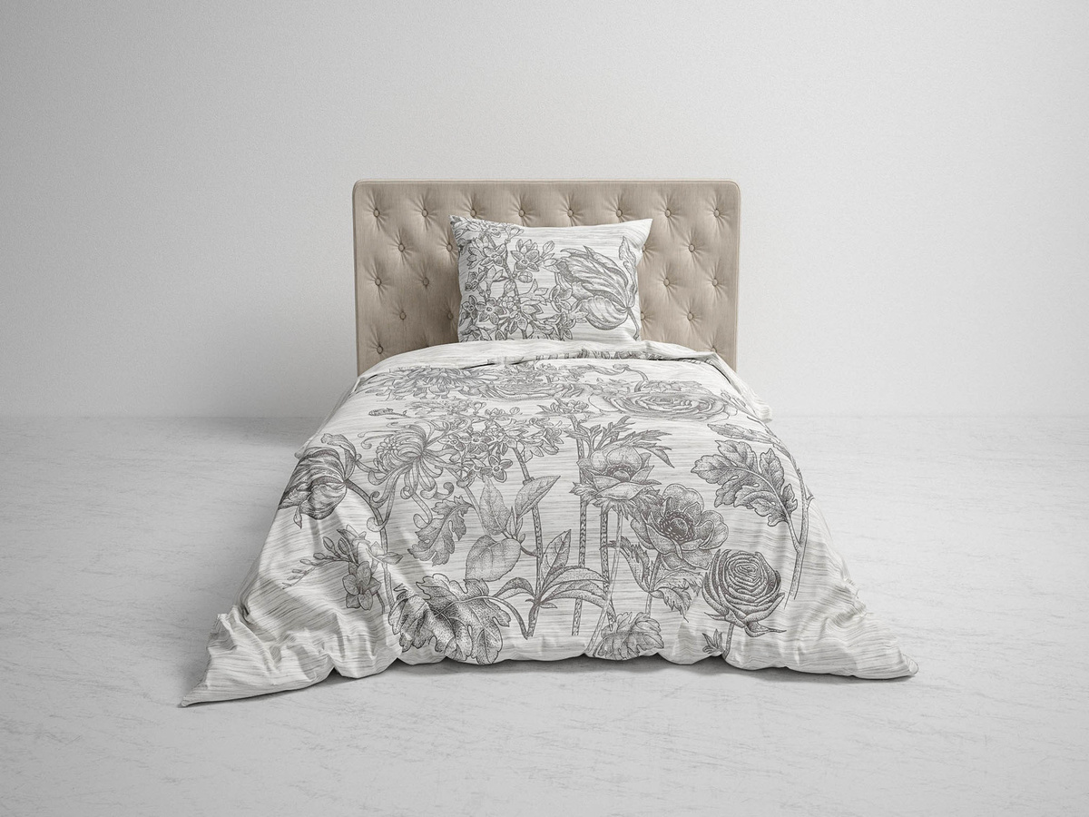 Heckett & Lane Mako-Satin Eco Bettwäsche aus Baumwolle mit Blumenmuster in Grau, B/H: 155 x 220 cm und 80 x 80 cm - Bild 1