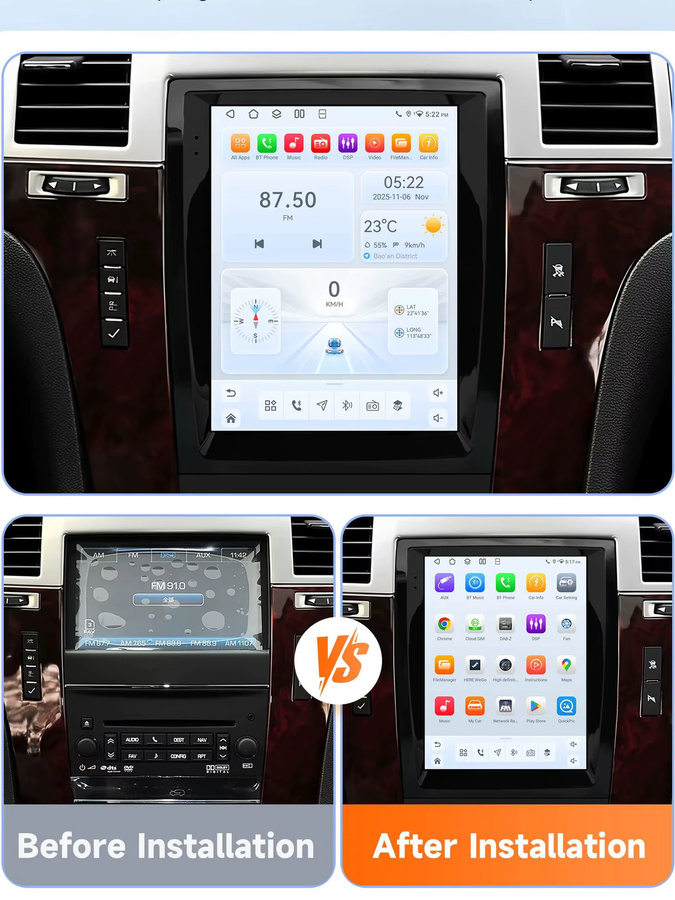 Hizpo Android Autoradio im Tesla-Stil für Cadillac Escalade/SLS 2007 - 2014 mit 9,7 Zoll vertikalem Bildschirm, GPS, 4G, Bluetooth und 360-Grad-Kamera in Schwarz - Bild 6