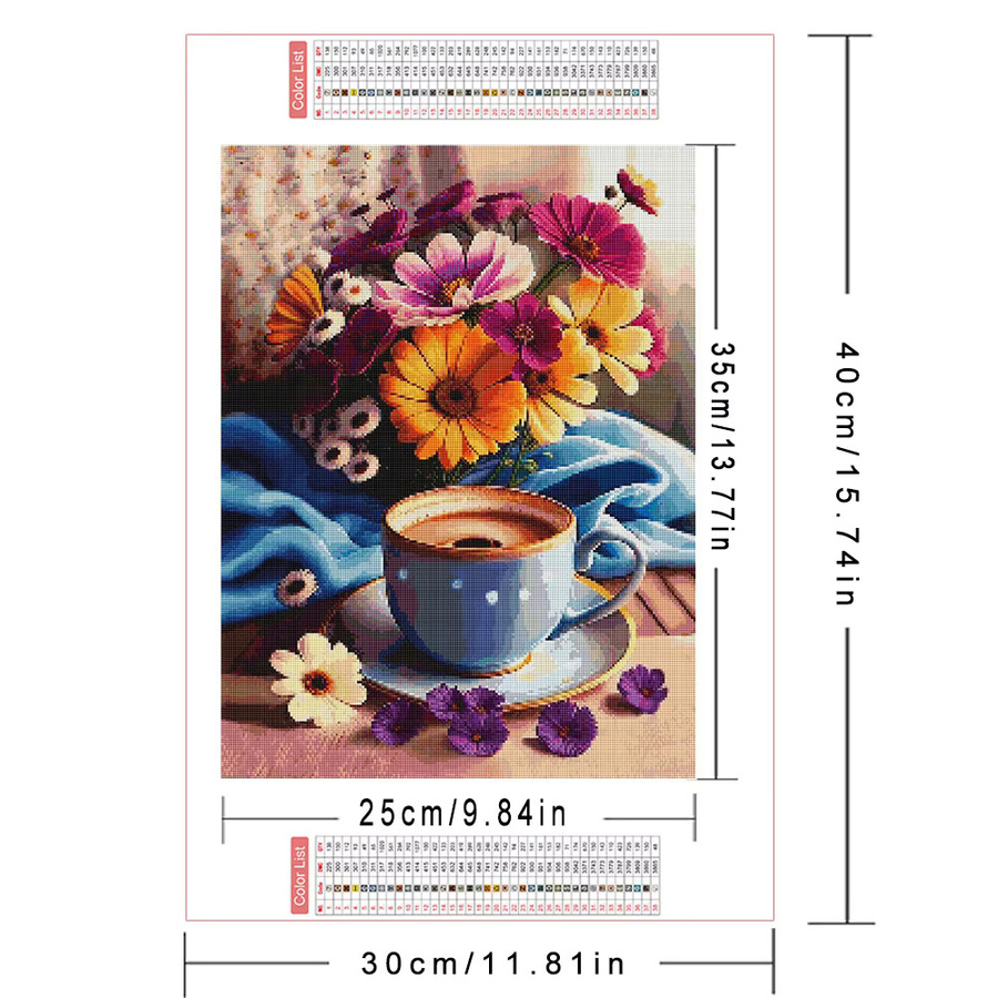 AZQSD Diamant-Stickerei 5D Gänseblümchen-Blumenbild mit Kaffeetasse, DIY Landschafts-Diamantmalerei in Multicolour, B/H: 20 x 30 cm - Bild 2