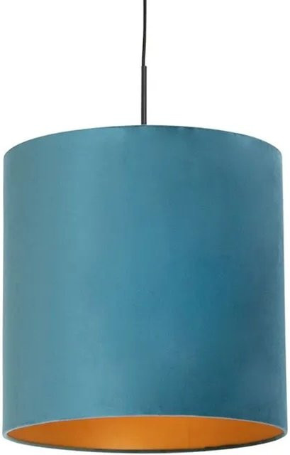 QAZQA Hängelampe mit Samtschirm in Blau und Gold, dimmbar, E27, Durchmesser: 40 cm - Bild 1