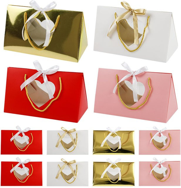 4er-Set Valentinstag Geschenkverpackungen aus Papier mit Herz-Klarsichtfenster und Band für Hochzeiten und Partys - Bild 1