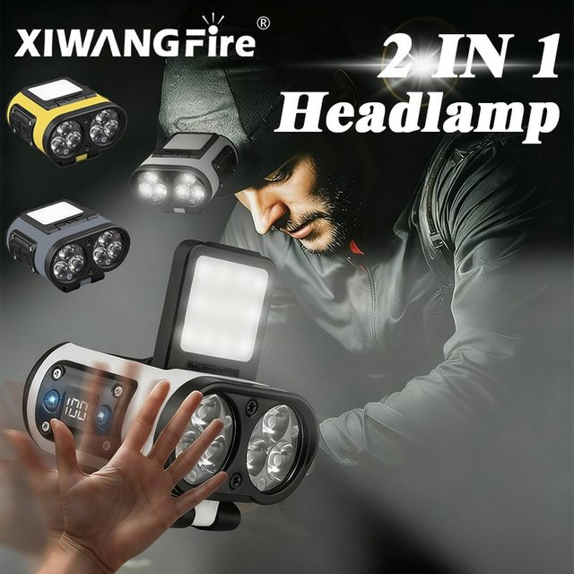 XIWANGFIRE LED-Stirnlampe mit Bewegungssensor, wiederaufladbare COB-Taschenlampe mit USB-C und Clip-Funktion für Outdoor, Camping und Sport - Bild 1