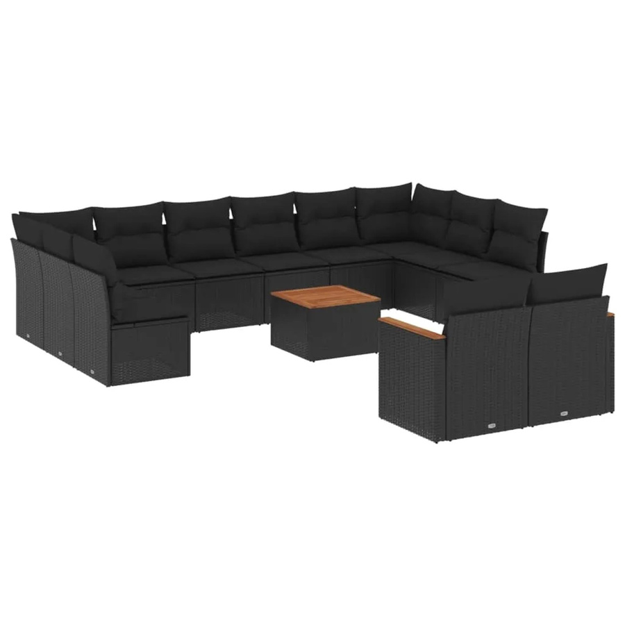 vidaXL 13-teilige Garten-Sofagarnitur aus Poly-Rattan und Akazienholz in Schwarz mit Kissen - Bild 2