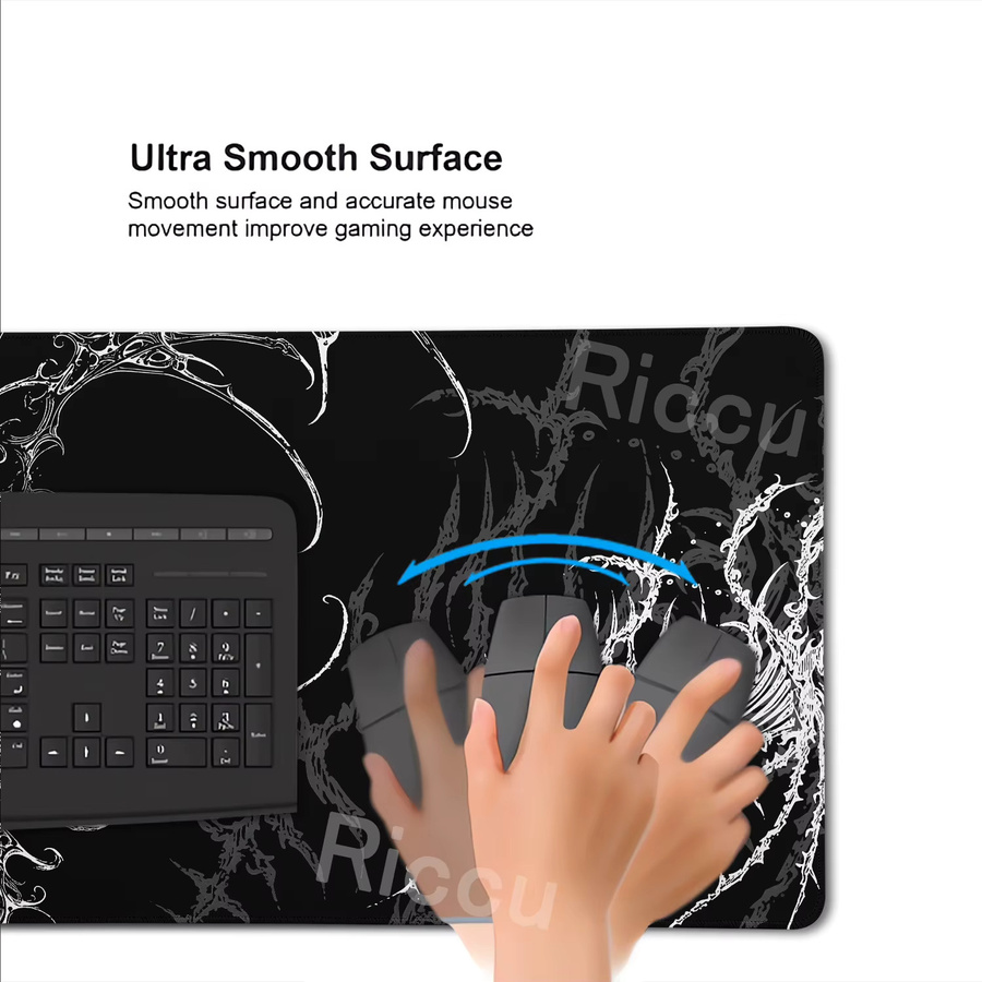 Riccu XXL Gaming-Mausmatte Gothic Tausendfüßler-Maus in Schwarz als große Schreibtischunterlage für PC und Tastatur - Bild 3