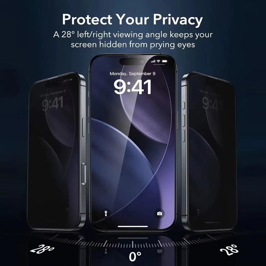 4-in-1 Anti-Spionage Displayschutzfolie und Kameraobjektivschutz für Apple iPhone 17 16 15 14 13 12 11 Pro Max Plus Air Mini - Bild 2