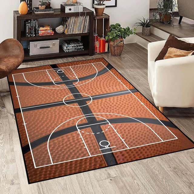 Street Basketball Court Teppich im American Street Style als rutschfeste Bodenmatte für dein Schlafzimmer in Braun - Bild 1