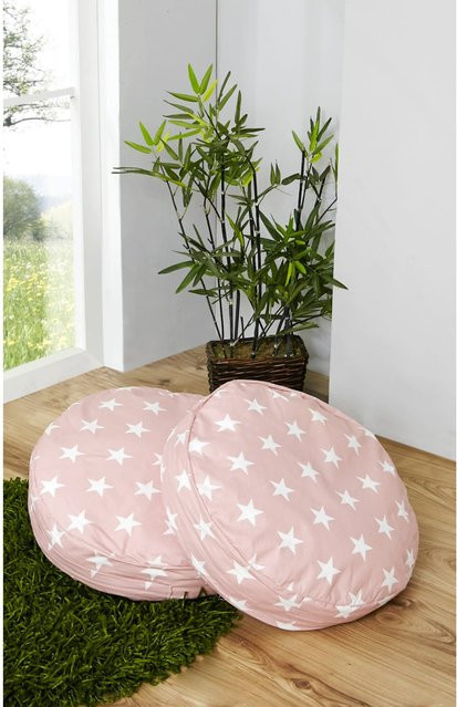 TiCAA 2-teiliges rundes Kissen-Set für Kinderzimmer mit Sternen-Motiv in Pink aus Baumwolle, Durchmesser: 40 cm - Bild 1