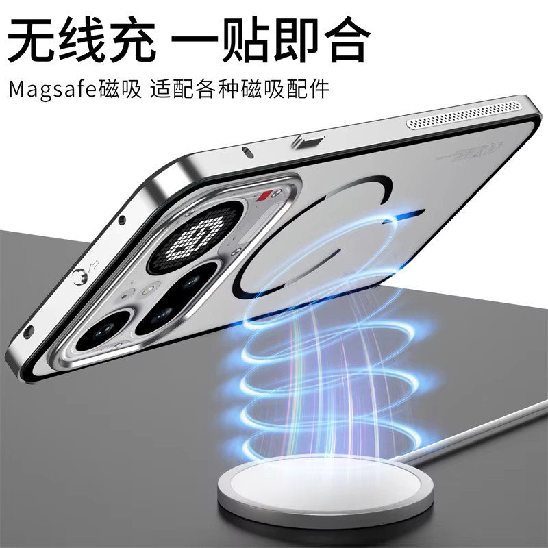 MagSafe kompatible Magnetische Hülle für Nothing Phone 4a Pro aus Aluminiumlegierung und Acryl, Matt und Transparent, Schwarz - Bild 3