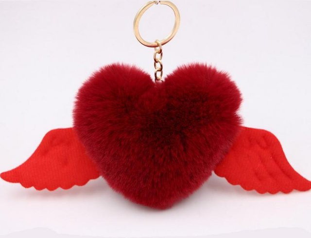 Schlüsselanhänger Linyi toy, Kaninchenfell, Engelsflügel, weinrot, Damen - Bild 1