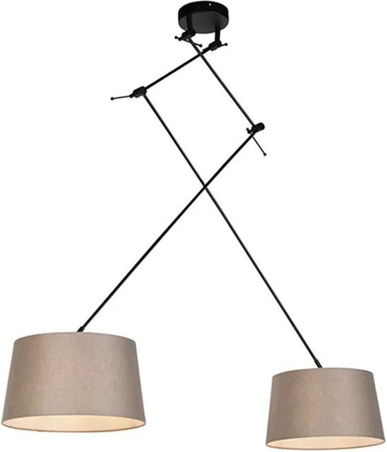 QAZQA Hängelampe Blitz II in Schwarz mit beige Leinenschirm, dimmbar, Durchmesser: 35 cm - Bild 1