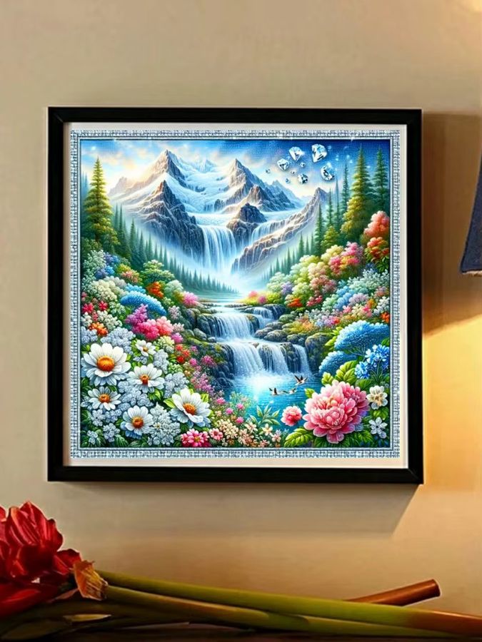 Potdemiel Diamond Painting Set Landschaft mit Wasserfall und Bergmosaik als DIY Kunstwerk mit voll runden Strasssteinen - Bild 5