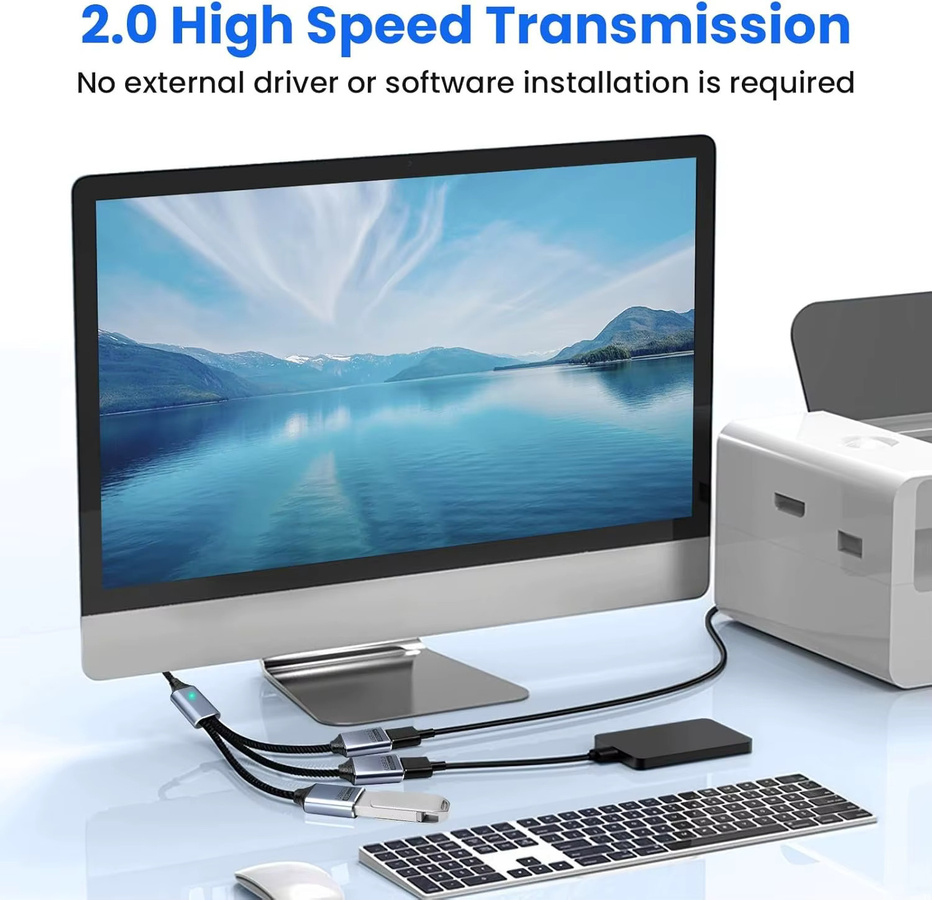 Gtwoilt USB-C-Splitter 3-Port mit USB-C-Adapter, 1-in-3-Out-Verlängerungskabel für Datenübertragung und Strom, kompatibel mit Laptop und PC-Tastatur - Bild 5