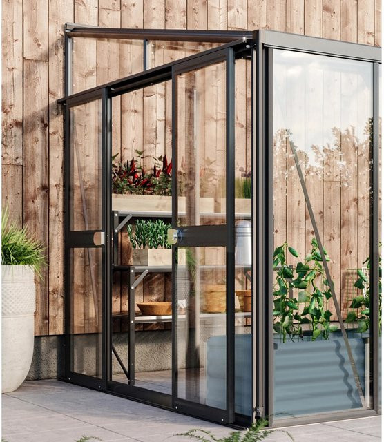 Vitavia Doppelschiebetür als Erweiterung für Gewächshäuser Athena und Helena in Schwarz mit ESG-Glas, Breite: 119 cm - Bild 1