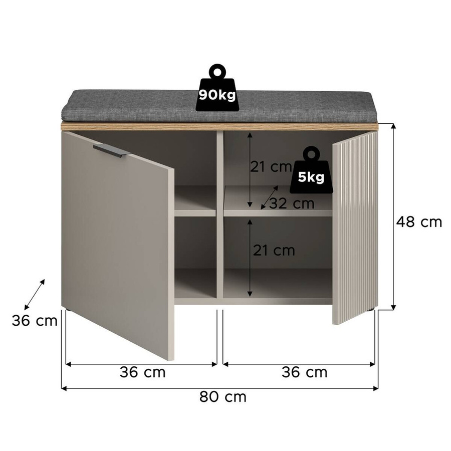 Sitzbank Slide xonox.home in Kaschmirgrau mit Evoke Oak Nachbildung, B/H/T: 80 x 48 x 36 cm - Bild 3