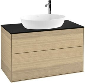 V&B Waschtischunterschrank Finion mit Wandbeleuchtung in Oak Veneer Braun, Breite: 100 cm, Tiefe: 50,1 cm - Bild 1