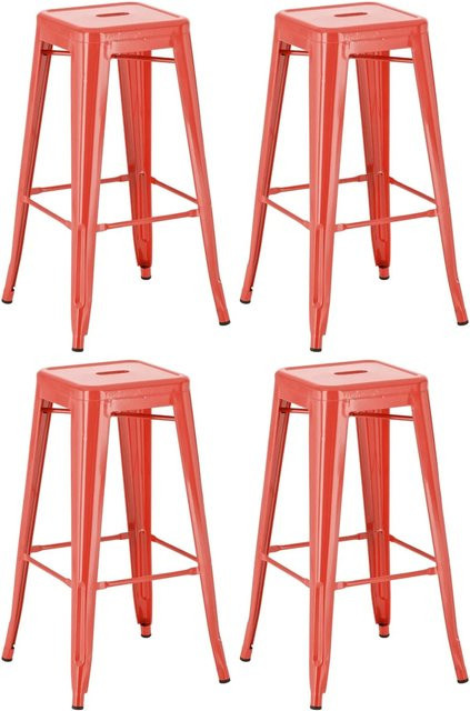 4er Set Barhocker DELUKE DOLAN aus Metall in Rot, stapelbare moderne Tresenhocker, B/T/H: 43 x 43 x 76 cm - Bild 1