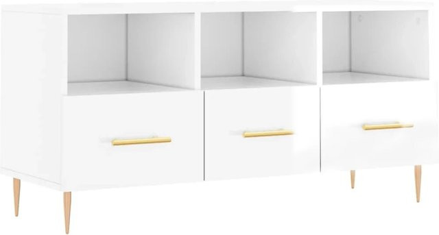 vidaXL TV-Schrank in Hochglanz-Weiß aus Holzwerkstoff und Eisen, B/T/H: 102 x 36 x 50 cm - Bild 1