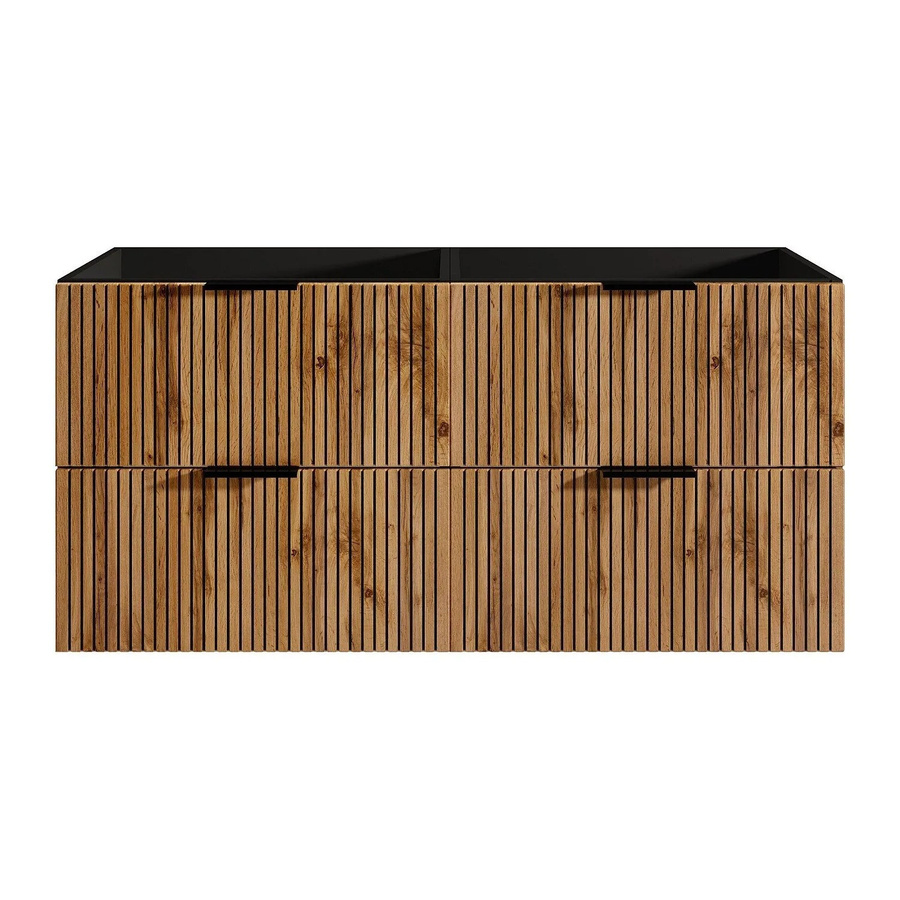 Waschbeckenunterschrank Vente-unique Madela in Schwarz und Naturfarben Hell mit Streifenoptik, Breite: 120 cm - Bild 2