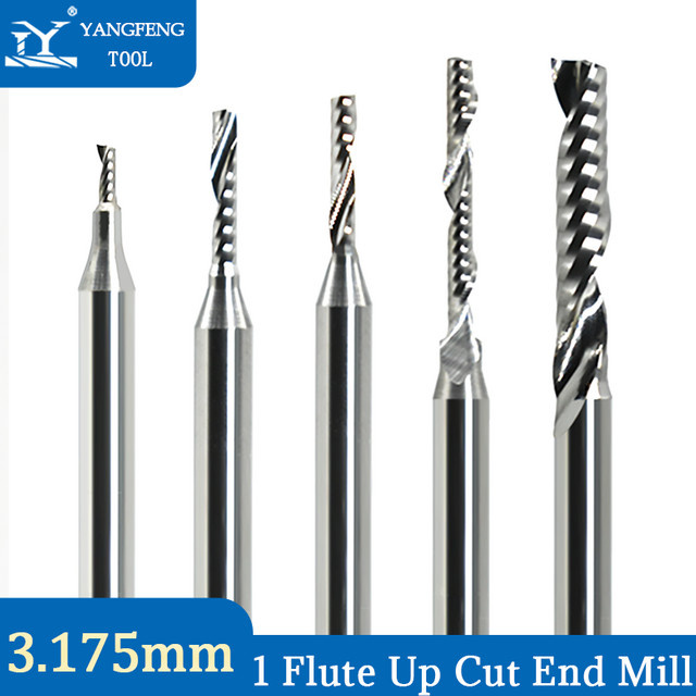Hartmetall Spirale Up Cut Schaftfräser mit einzelner Flöte für CNC Router, Farbe: Silber, Schaftdurchmesser: 3,175 mm - Bild 1