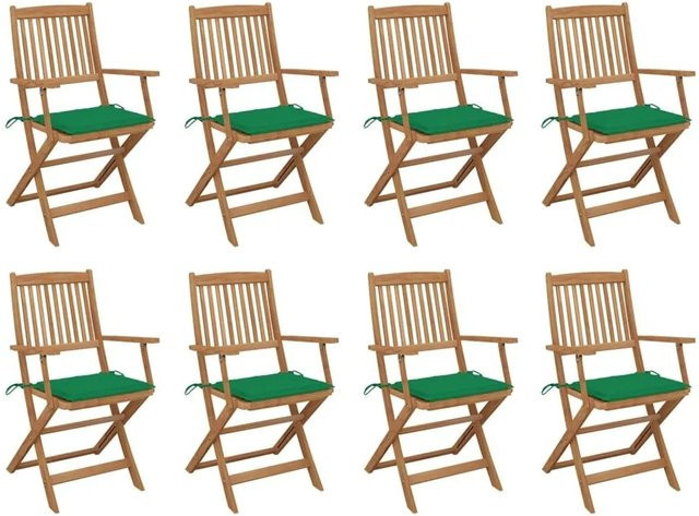 8er Set klappbare Gartenstühle von vidaXL aus Akazienholz mit Kissen in Braun und Grün - Bild 1