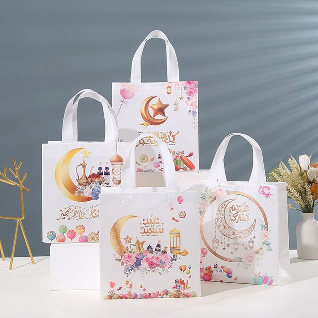 Set mit 3 weißen Eid Mubarak Geschenktüten aus Papier für Ramadan Kareem Party-Dekoration - Bild 1