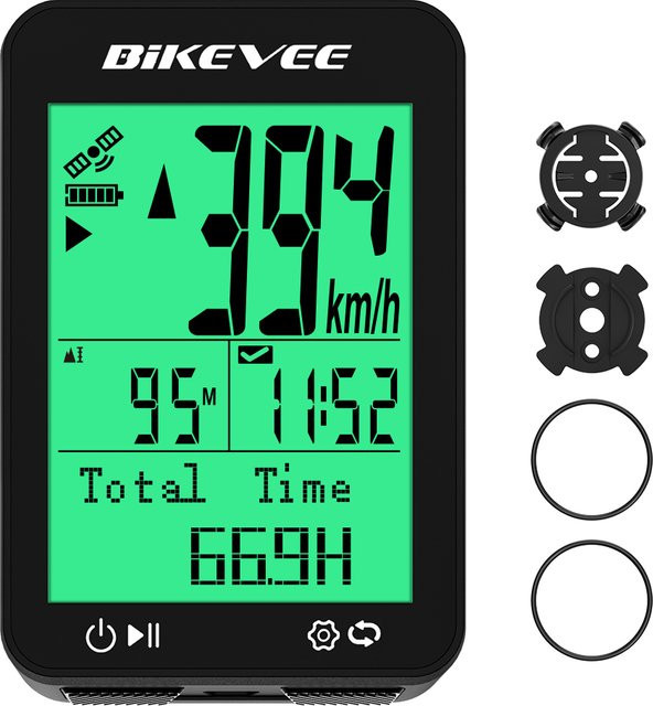 Bikevee Drahtloser GPS-Fahrradcomputer in Schwarz mit wasserdichter Messung, Tachometer und Tracker inklusive Ständer für Mountainbike und Rennrad - Bild 1