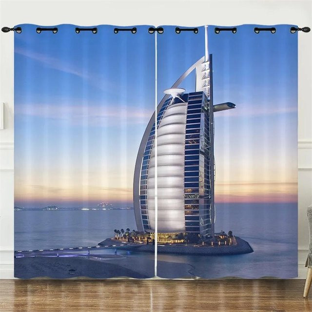 Yiran Furniture Verdunkelungsvorhänge mit Eiffelturm und Pisa Stadtlandschaft Nachtansicht, 2er-Set, Mehrfarbig, Breite: 50 cm, Höhe: 60 cm - Bild 1